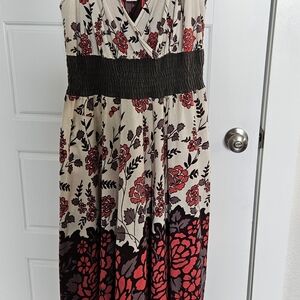 Floral Print  Dress  In Chocolate Brown And Pink 100% Cotton Sz 2x